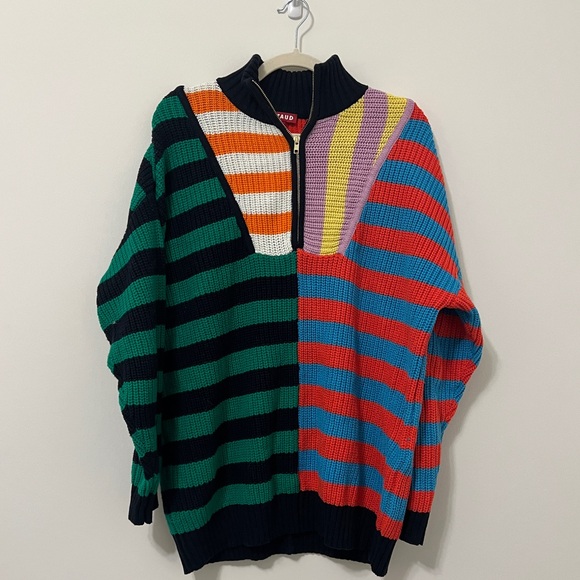 STAUD Sweaters - STAUD Hampton Striped Half-Zip Knit Sweater